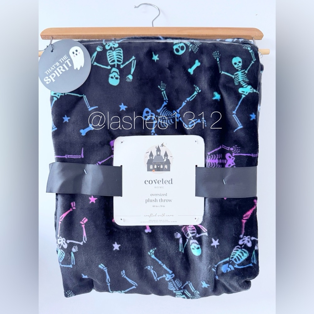 Coveted Home Halloween Oversized Plush Throw Blanket - Black Rainbow Skeletons